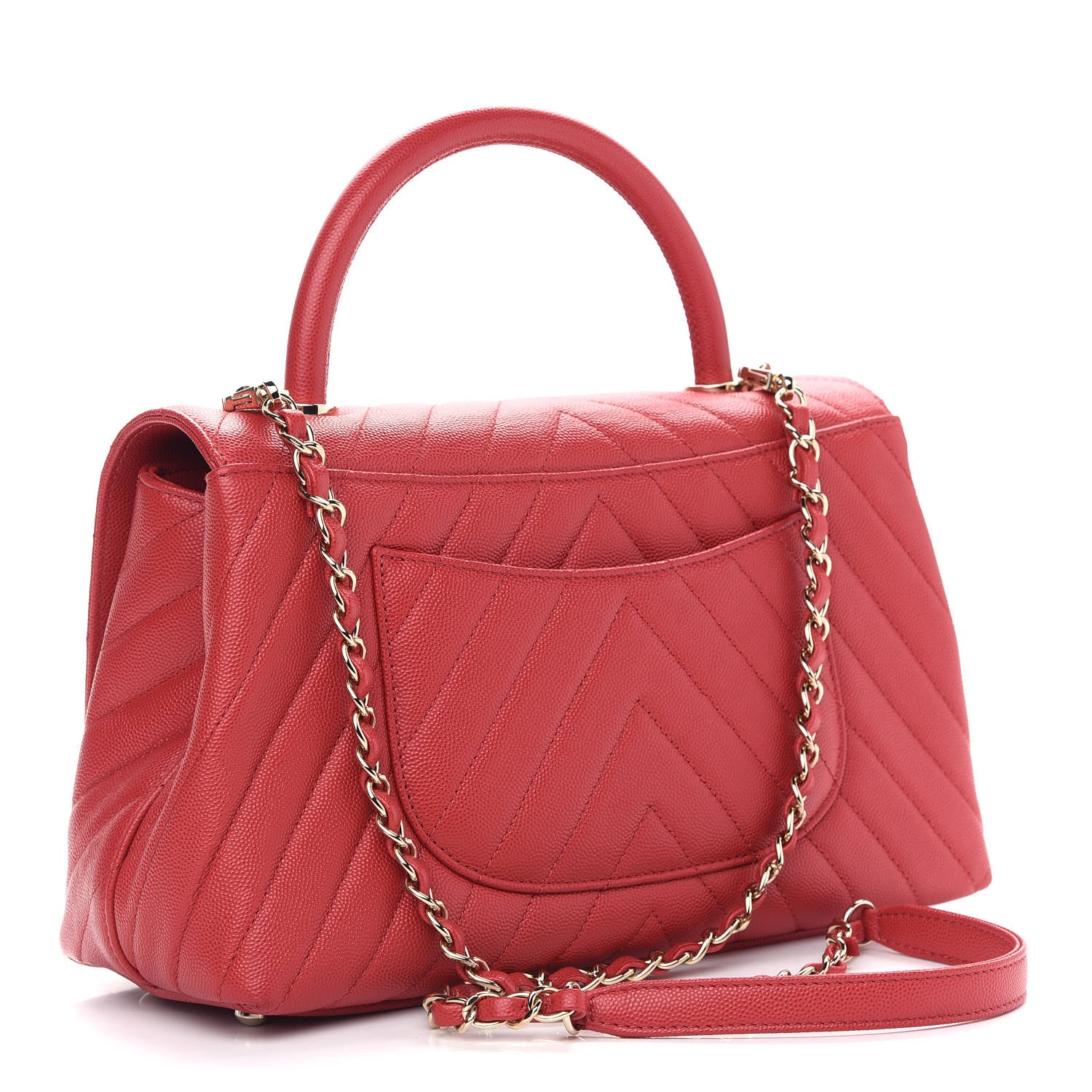 Chanel Caviar Chevron Quilted Small Coco Handle Flap Red 2 of 8