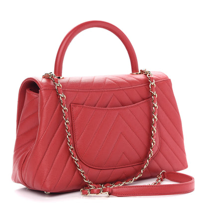 Chanel Caviar Chevron Quilted Small Coco Handle Flap Red 2 of 8