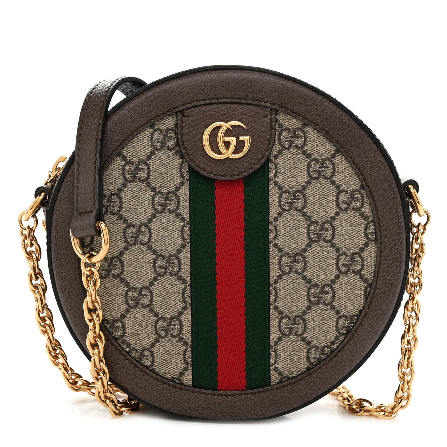 GG Supreme Monogram Web Mini Ophidia Round Shoulder Bag Brown