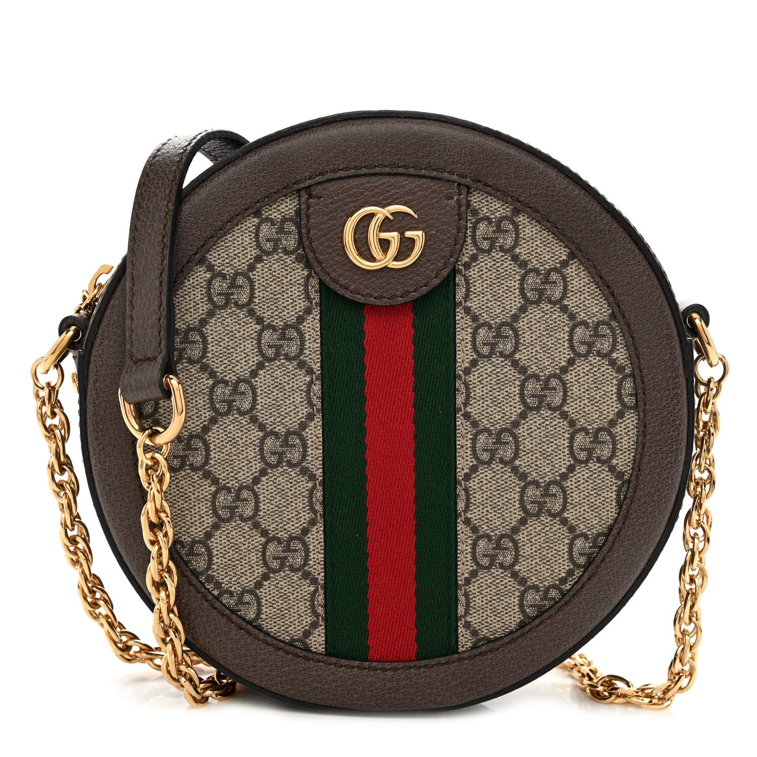 Gucci GG Supreme Monogram Web Mini Ophidia Round Shoulder Bag Brown 1 of 10