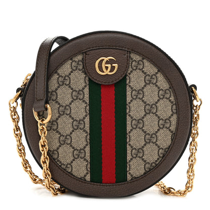 Gucci GG Supreme Monogram Web Mini Ophidia Round Shoulder Bag Brown 1 of 10