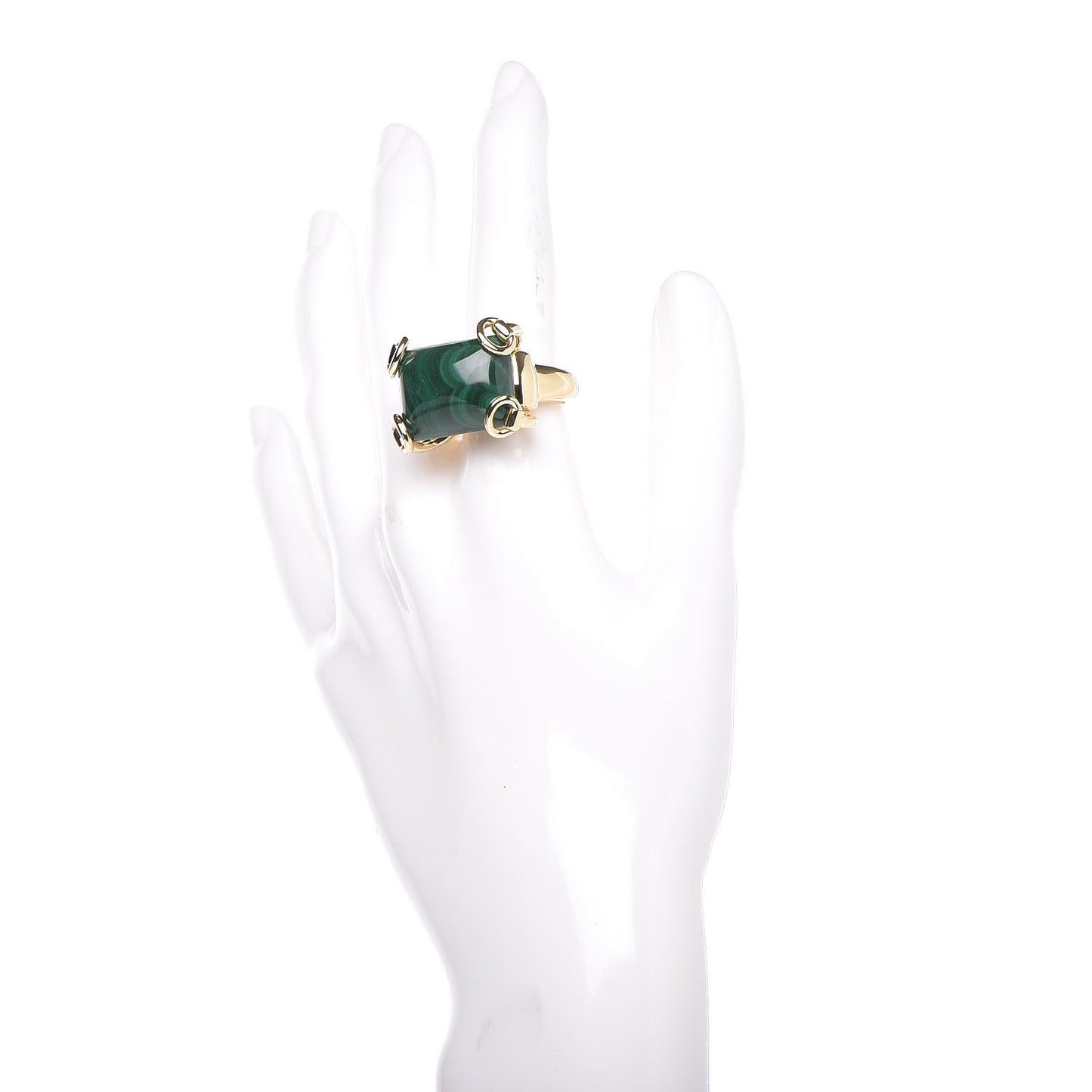 18K Yellow Gold Malachite Horsebit Ring 54 6.75
