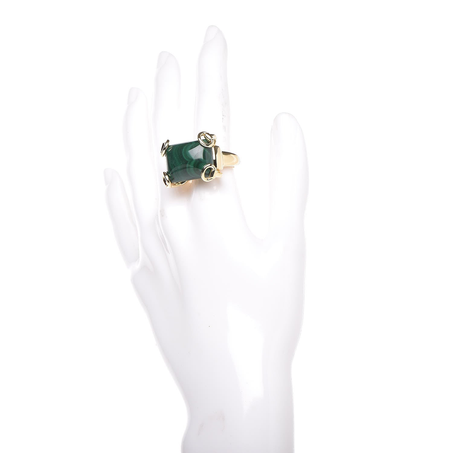 Gucci 18K Yellow Gold Malachite Horsebit Ring 54 6.75 2 of 7
