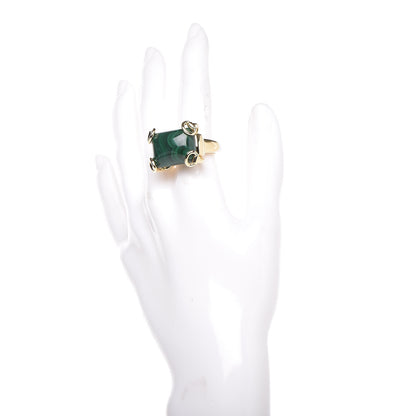 Gucci 18K Yellow Gold Malachite Horsebit Ring 54 6.75 2 of 7