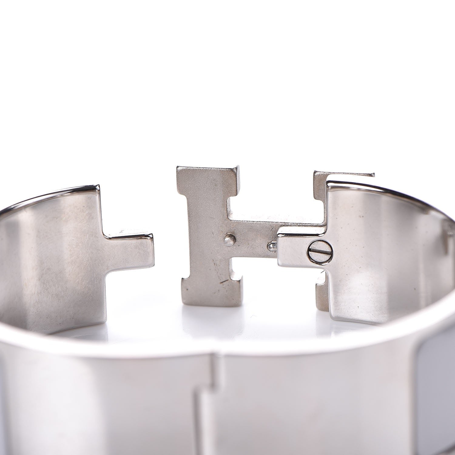 Hermes Enamel Wide Clic Clac H Bracelet PM Gris Clair Blanc White 4 of 4