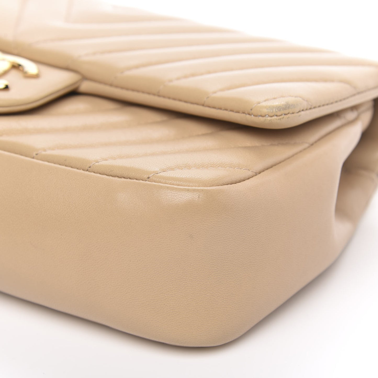 Lambskin Chevron Quilted Small Single Flap Light Beige