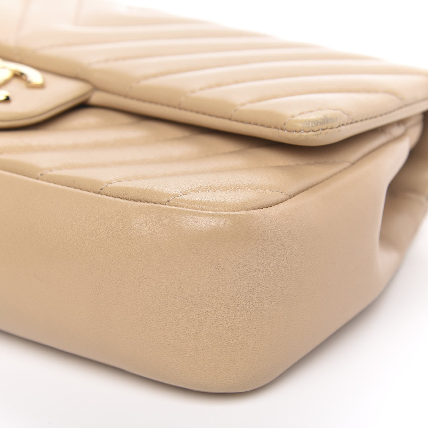 Chanel Lambskin Chevron Quilted Small Single Flap Light Beige 9 of 17