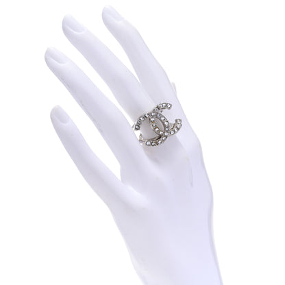 Chanel Metal Crystal CC Ring 50 5.25 Silver 2 of 4