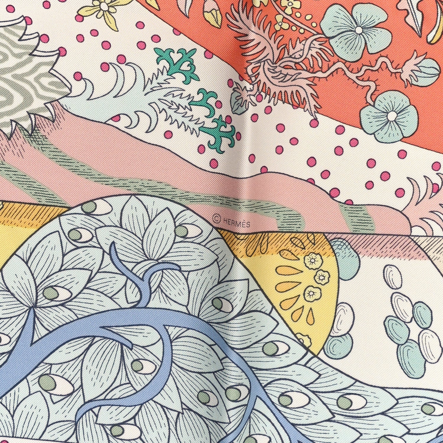 Hermes Silk Le Premier Chant Scarf 90 Abricot Ciel Vert 3 of 3