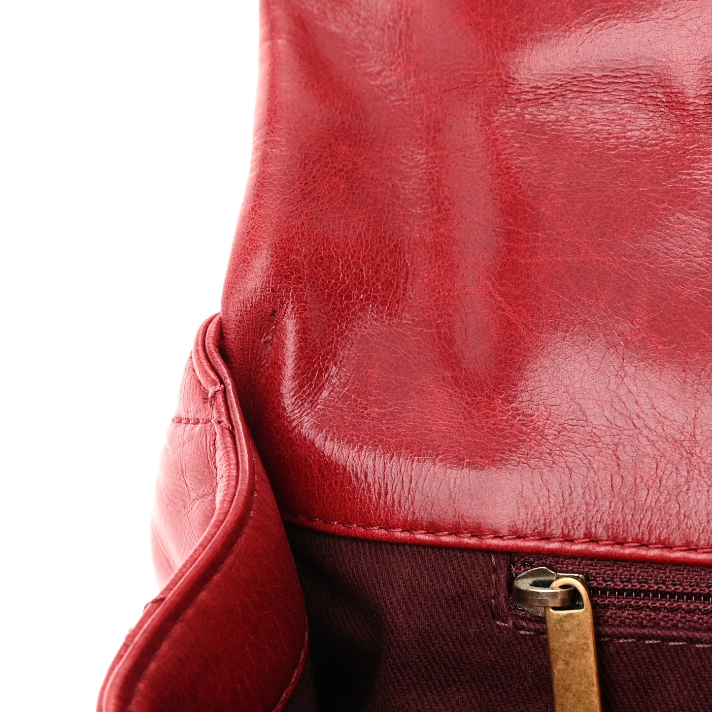 Glazed Calfskin Castle Rock Medium Flap Red