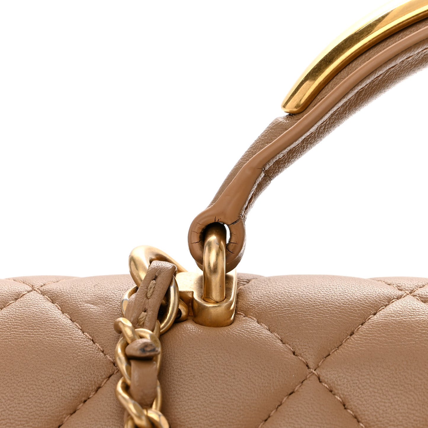 Lambskin Quilted Metal Mini Top Handle Rectangular Flap Beige