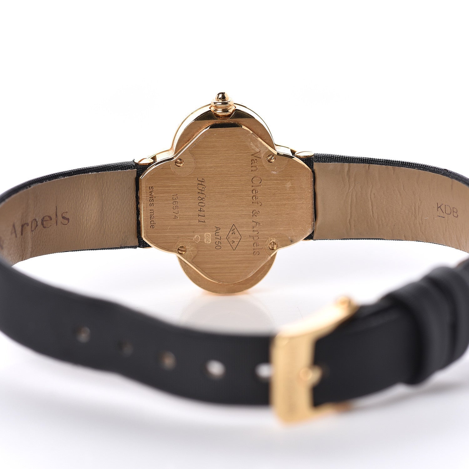 Van Cleef & Arpels 18K Yellow Gold Satin Onyx 26mm Alhambra Quartz Watch 5 of 7