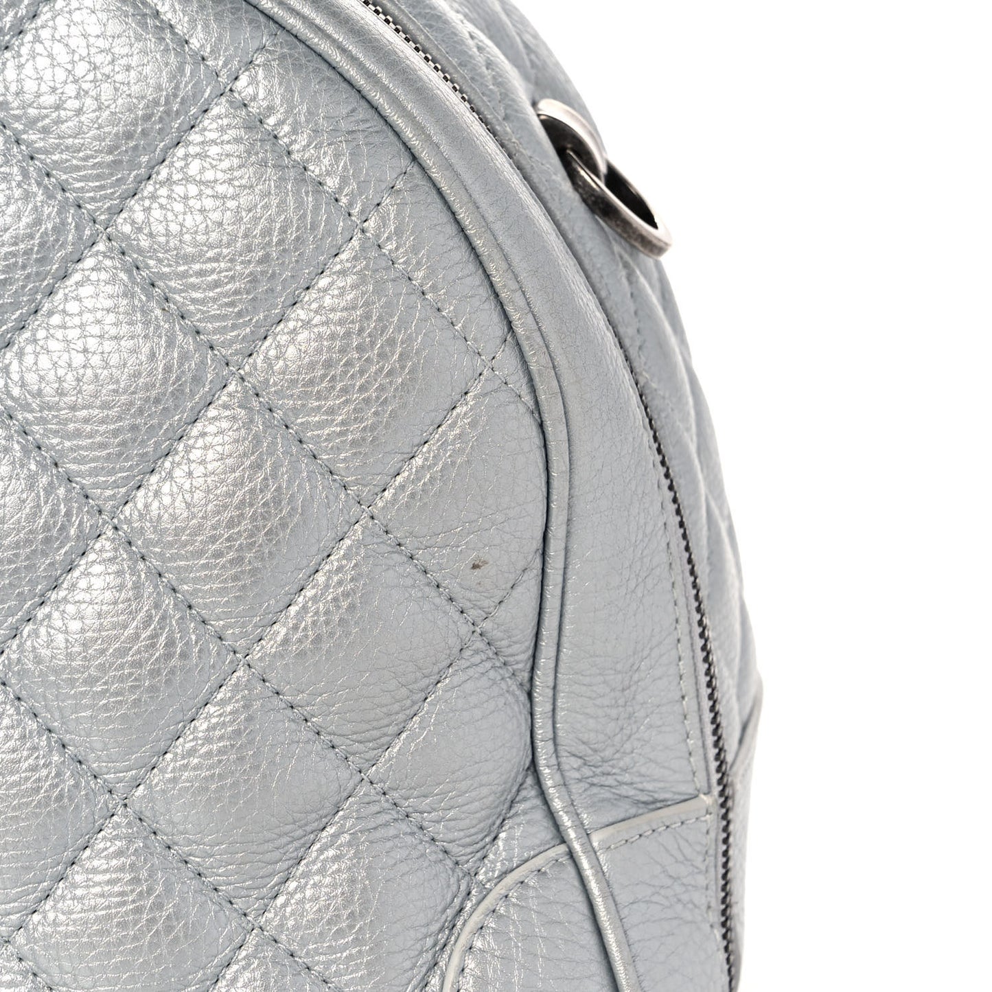 Metallic Calfskin Quilted Medium Airlines Round Trip Bowling Bag Silver