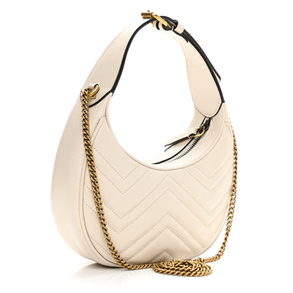 Gucci Calfskin Matelasse Chevron Mini GG Marmont Half Moon Hobo Mystic White 3 of 9