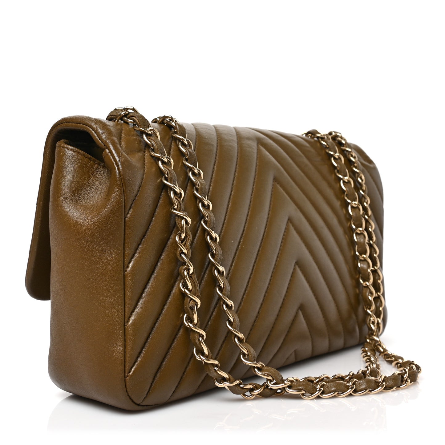 Lambskin Chevron Quilted Medium Single Flap Brown