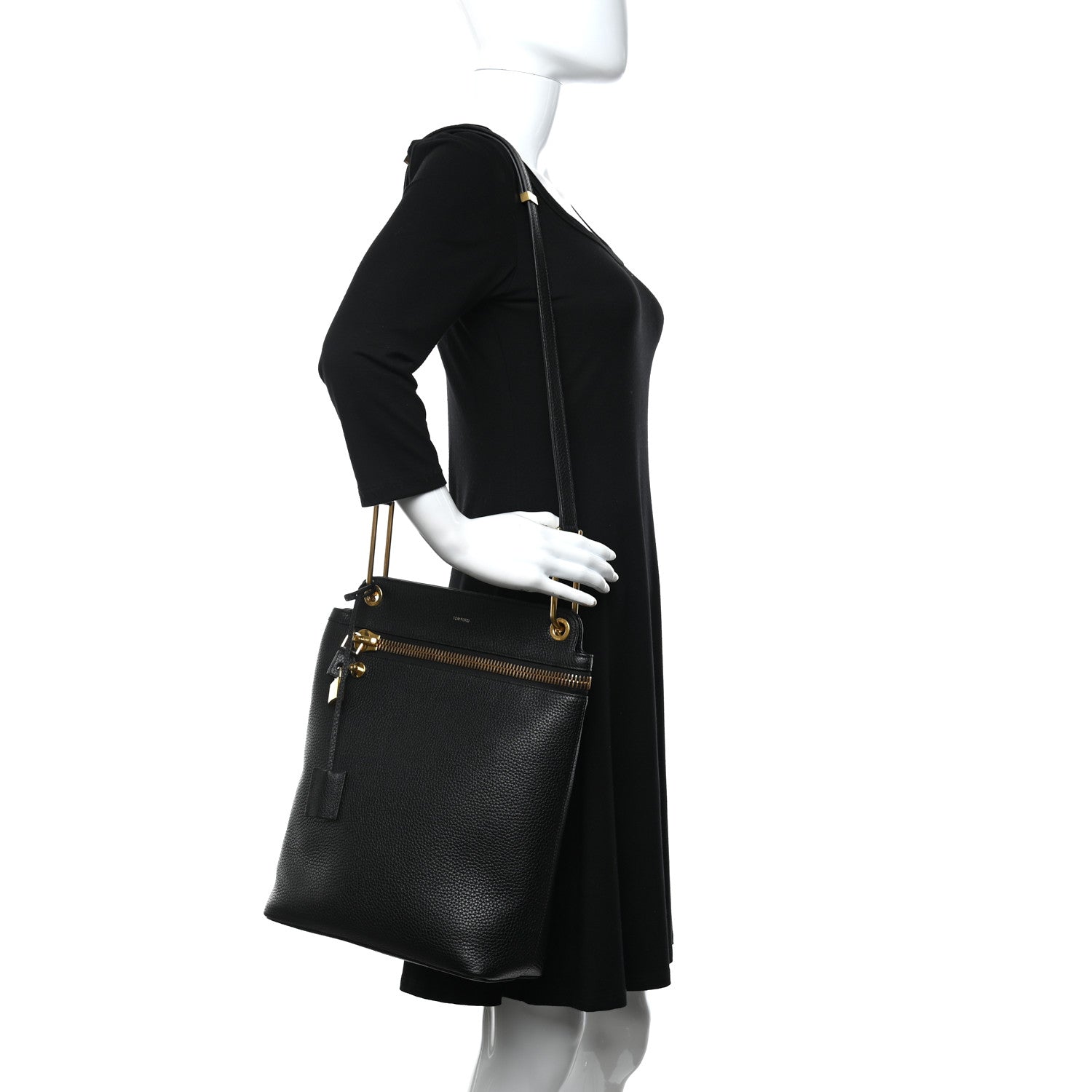 Tom Ford Pebbled Calfskin Zip Shoulder Bag Black 3 of 9