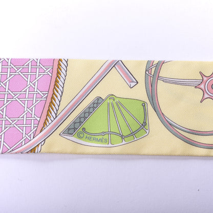 Hermes Silk Les Voitures A Transformation Twilly Jaune Soufre Vieux Rose Vert 6 of 7