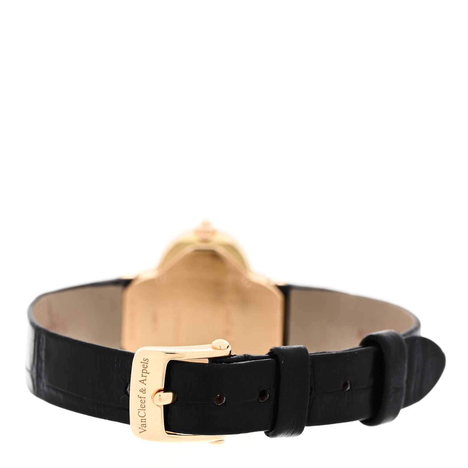 Van Cleef & Arpels 18K Yellow Gold Alligator Mother of Pearl 25mm Alhambra Quartz Watch 4 of 5
