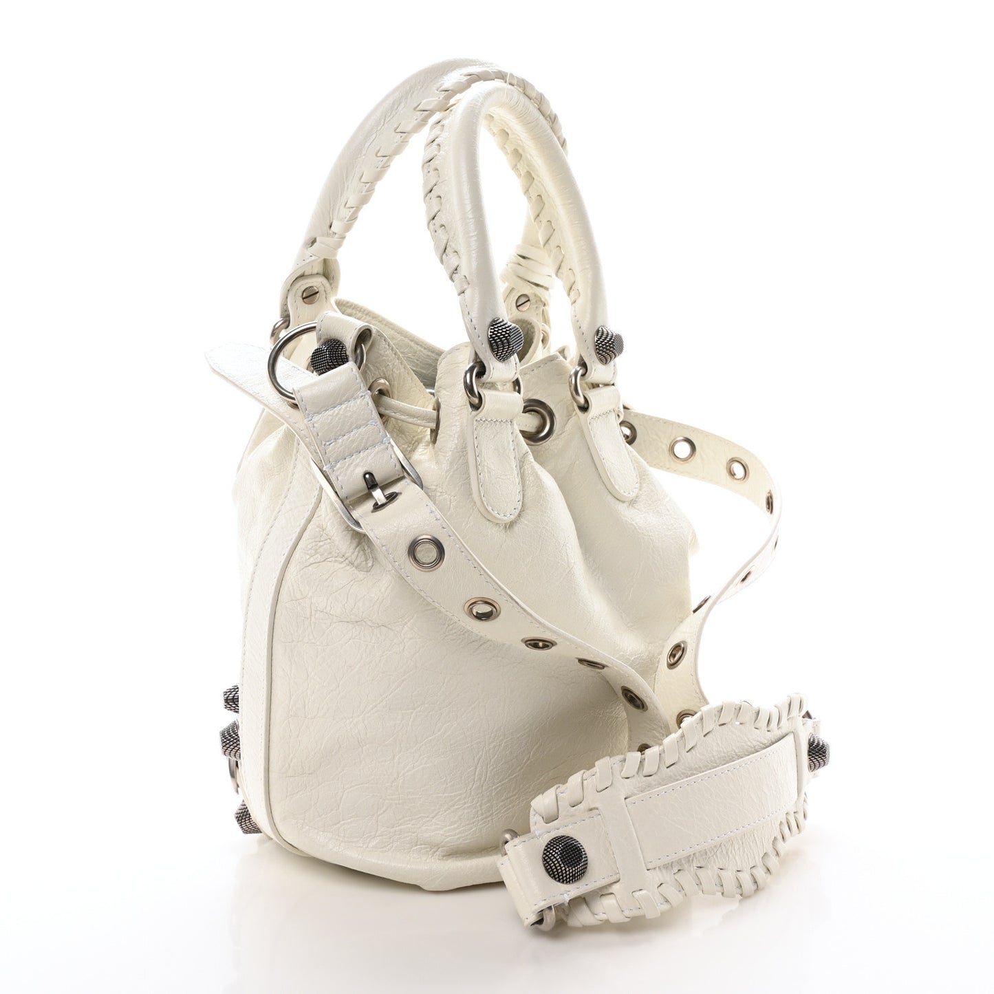 Agneau Arena Small Le Cagole Bucket Bag Optic White