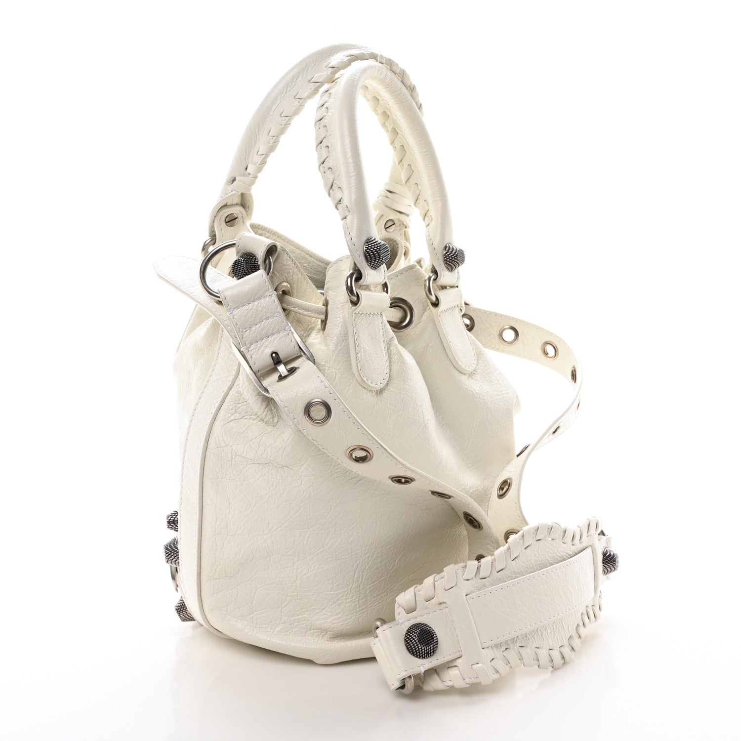 Balenciaga Agneau Arena Small Le Cagole Bucket Bag Optic White 3 of 11