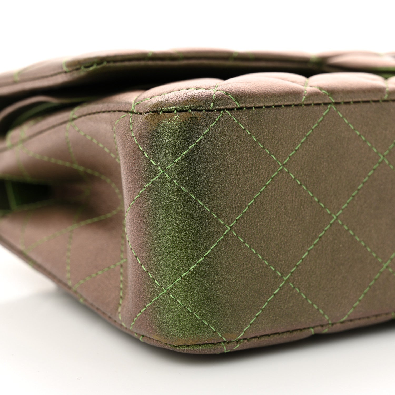 Chanel Iridescent Lambskin Quilted Medium Double Flap Green 9 of 13