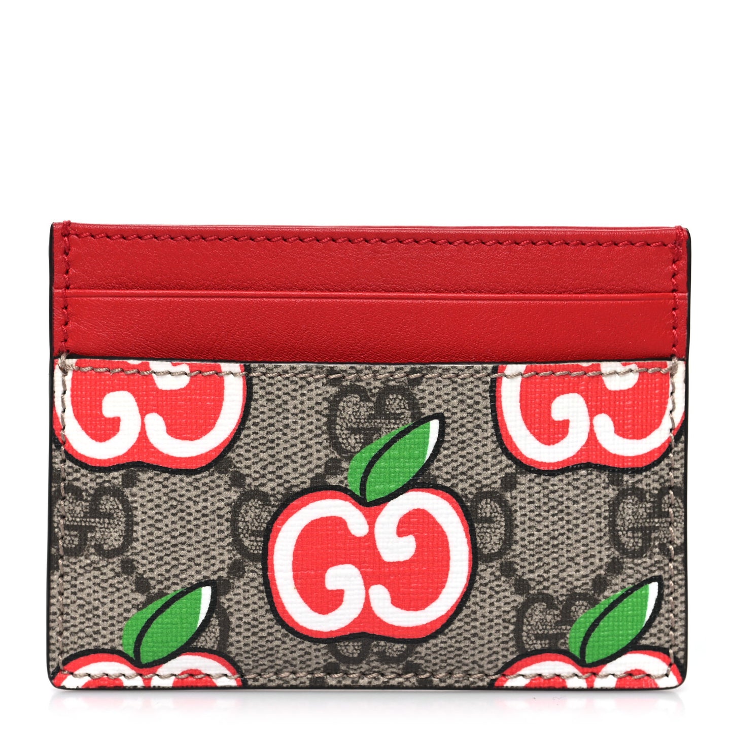 GG Supreme Monogram Apple Card Holder Beige Multicolor Lobster Red