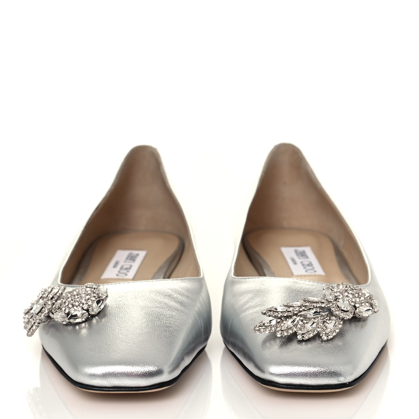 Metallic Calfskin Crystal Mirele Ballet Flat 38 Silver