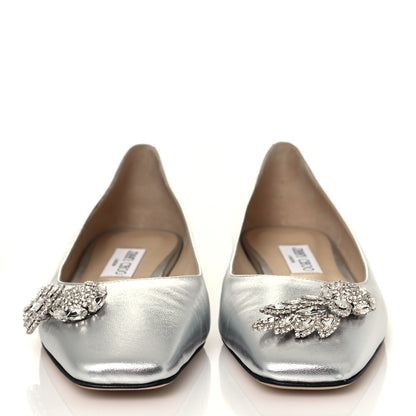 Jimmy Choo Metallic Calfskin Crystal Mirele Ballet Flat 38 Silver 2 of 8