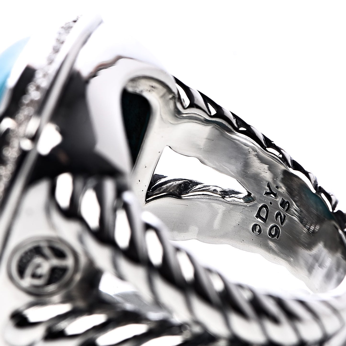Sterling Silver Diamond Turquoise 17mm Albion Ring 57 8