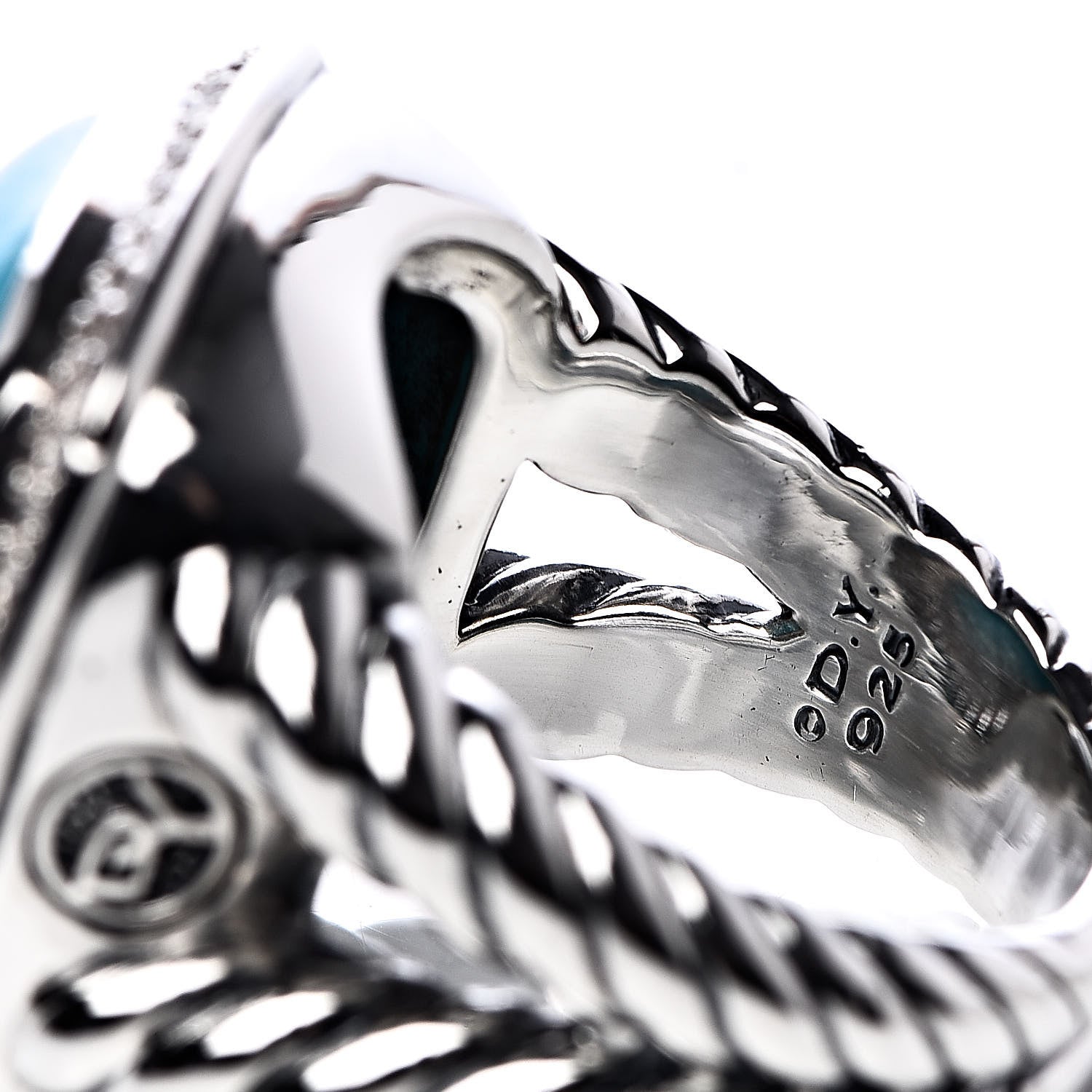 David Yurman Sterling Silver Diamond Turquoise 17mm Albion Ring 57 8 5 of 5
