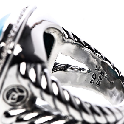 David Yurman Sterling Silver Diamond Turquoise 17mm Albion Ring 57 8 5 of 5