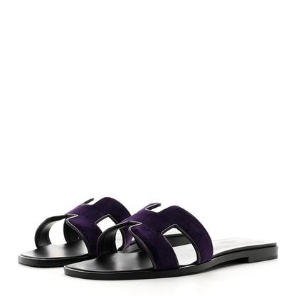 Hermes Velvet Nappa Oran Sandals 38.5 Violet Fonce 3 of 9