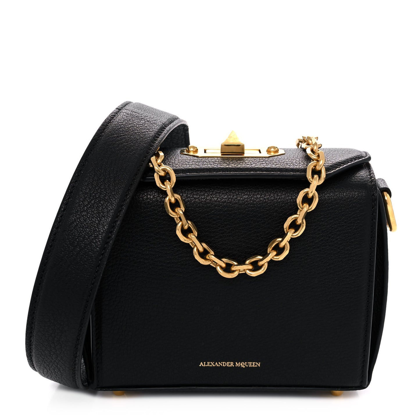 Silky Amish Grained Goatskin Box Shoulder Bag 16 Black