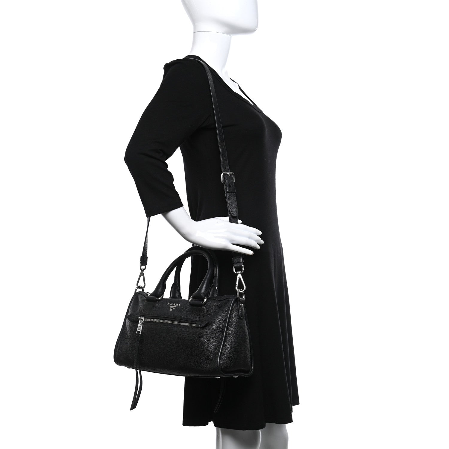 Prada Vitello Daino Shopping Satchel Black 2 of 12