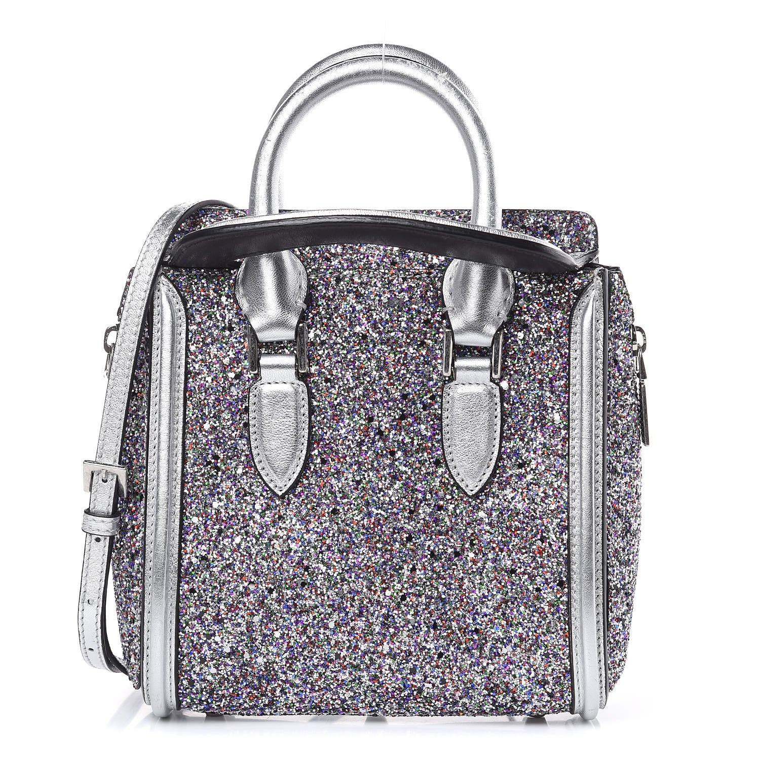 Alexander McQueen Metallic Calfskin Glitter Mini Heroine Grey Multicolor 1 of 13