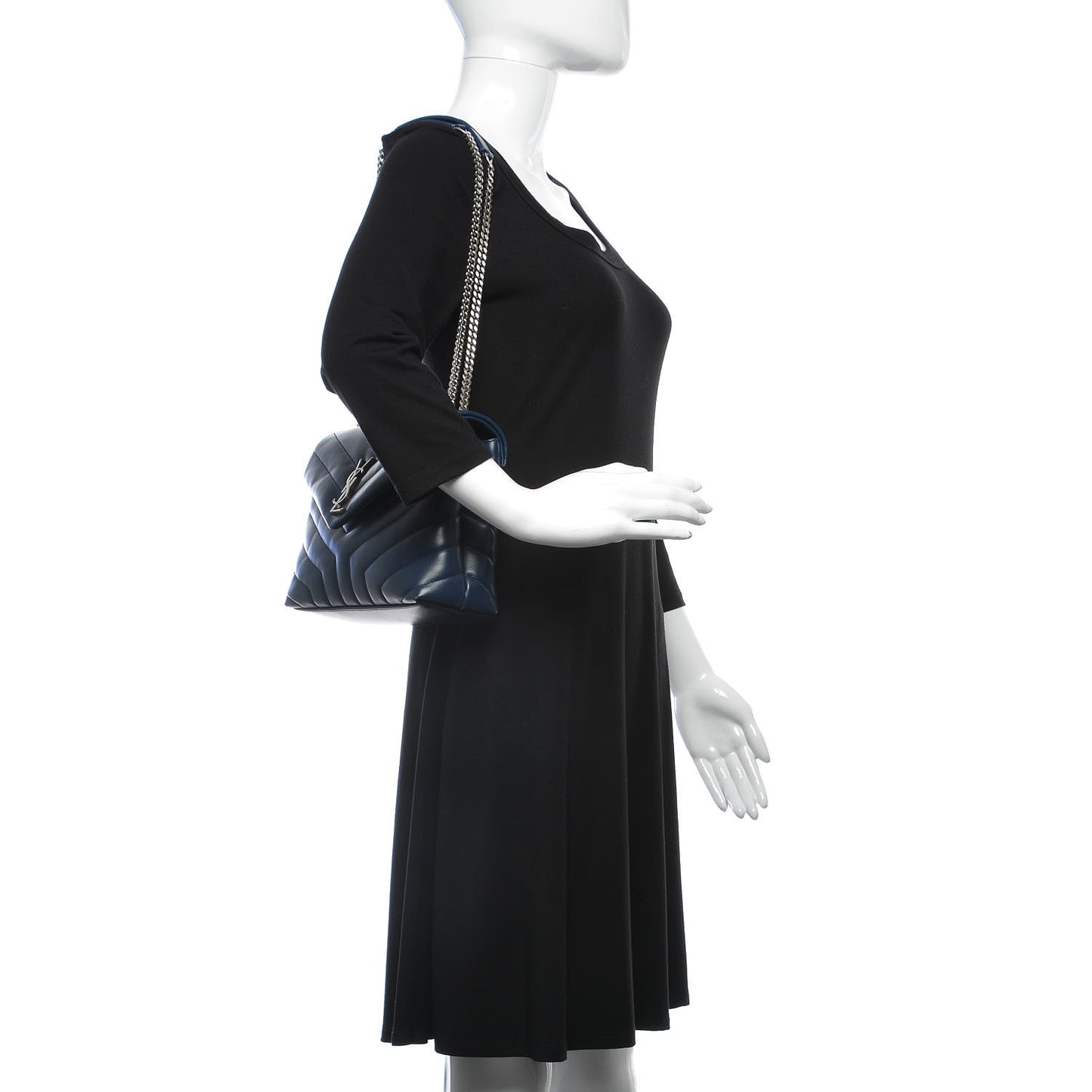 Calfskin Y Quilted Monogram Small Loulou Chain Satchel Denim Blue