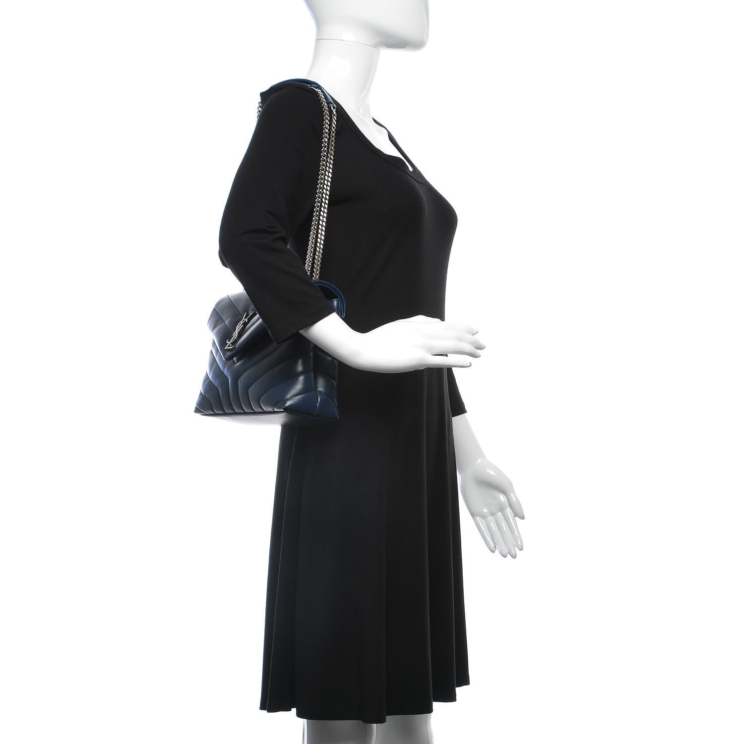 Saint Laurent Calfskin Y Quilted Monogram Small Loulou Chain Satchel Denim Blue 2 of 7