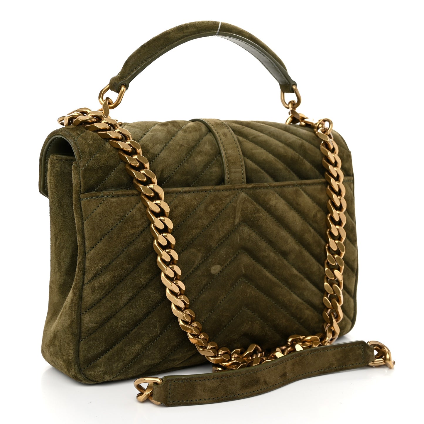 Suede Matelasse Chevron Monogram Medium College Bag Loden Green