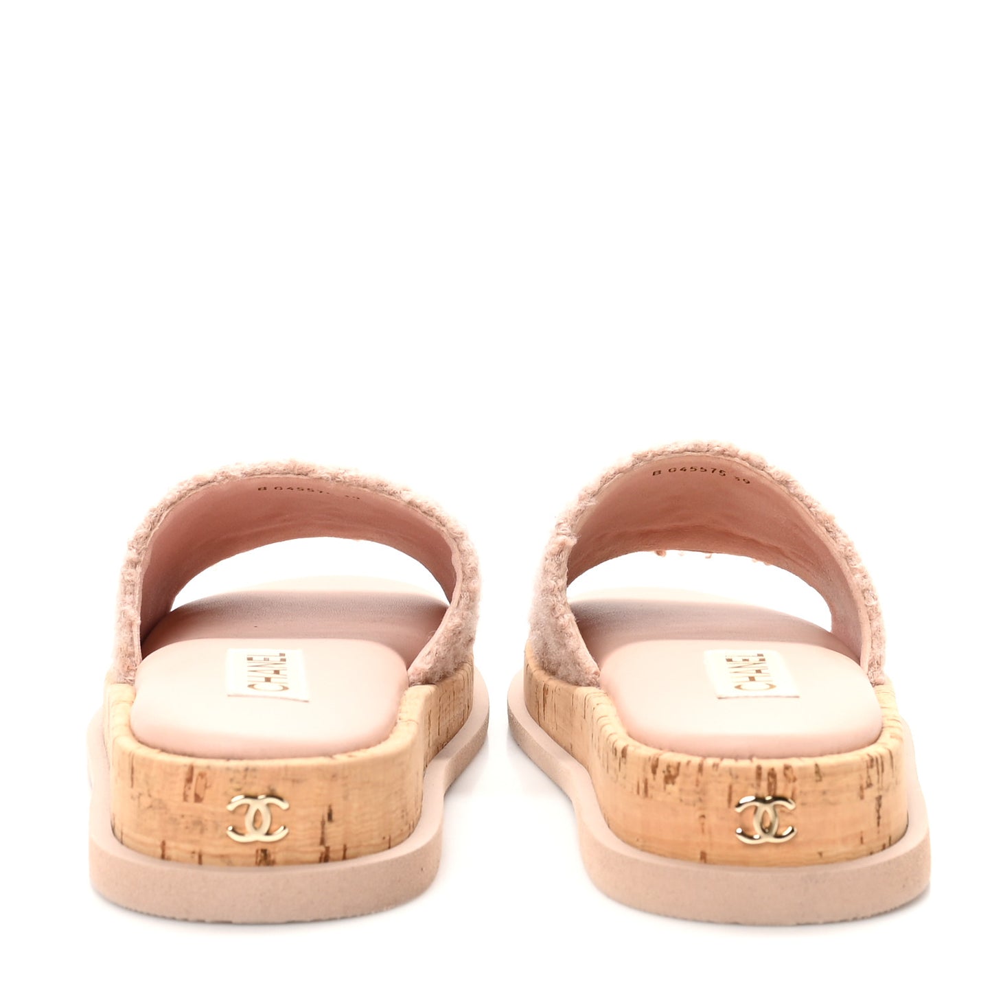 Fabric Pearl Cork CC Slip On Sandals 39 Pink