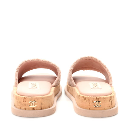 Chanel Fabric Pearl Cork CC Slip On Sandals 39 Pink 6 of 11