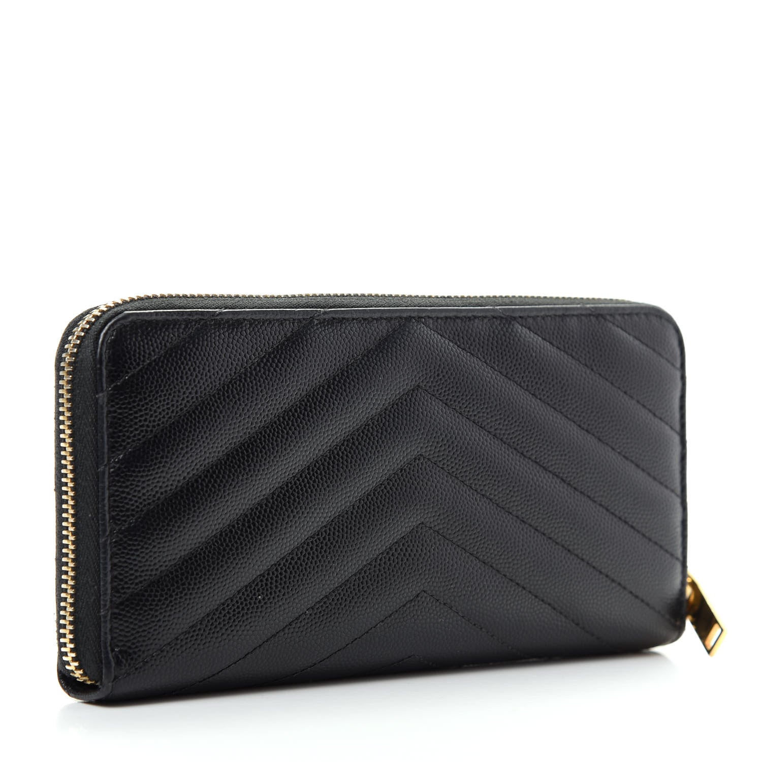 Saint Laurent Grain De Poudre Matelasse Chevron Monogram Zip Around Wallet Black 3 of 10