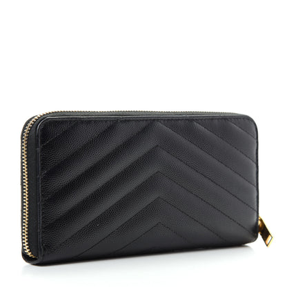 Saint Laurent Grain De Poudre Matelasse Chevron Monogram Zip Around Wallet Black 3 of 10