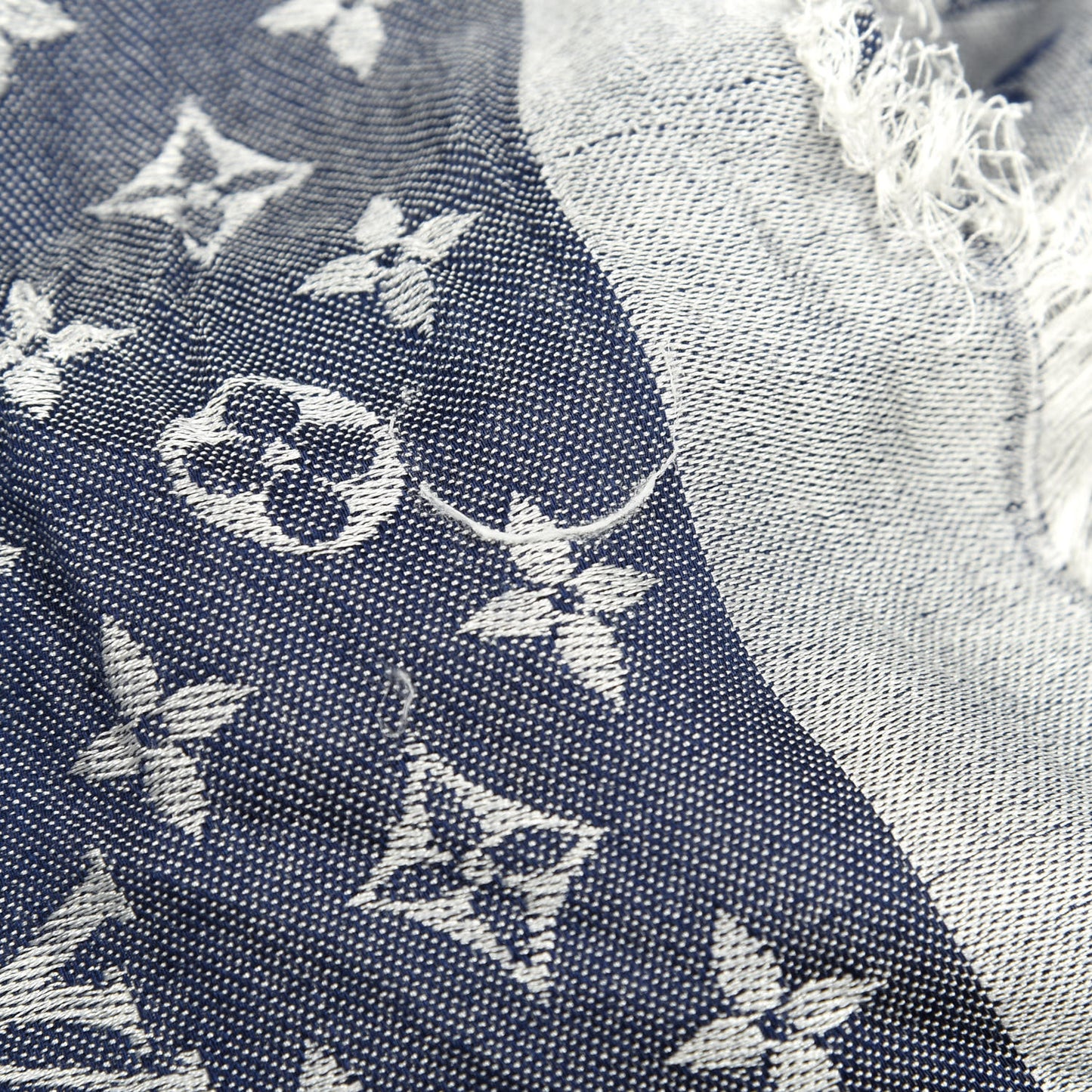 Wool Silk Monogram Denim Shawl Blue