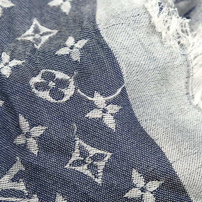 Louis Vuitton Wool Silk Monogram Denim Shawl Blue 6 of 6