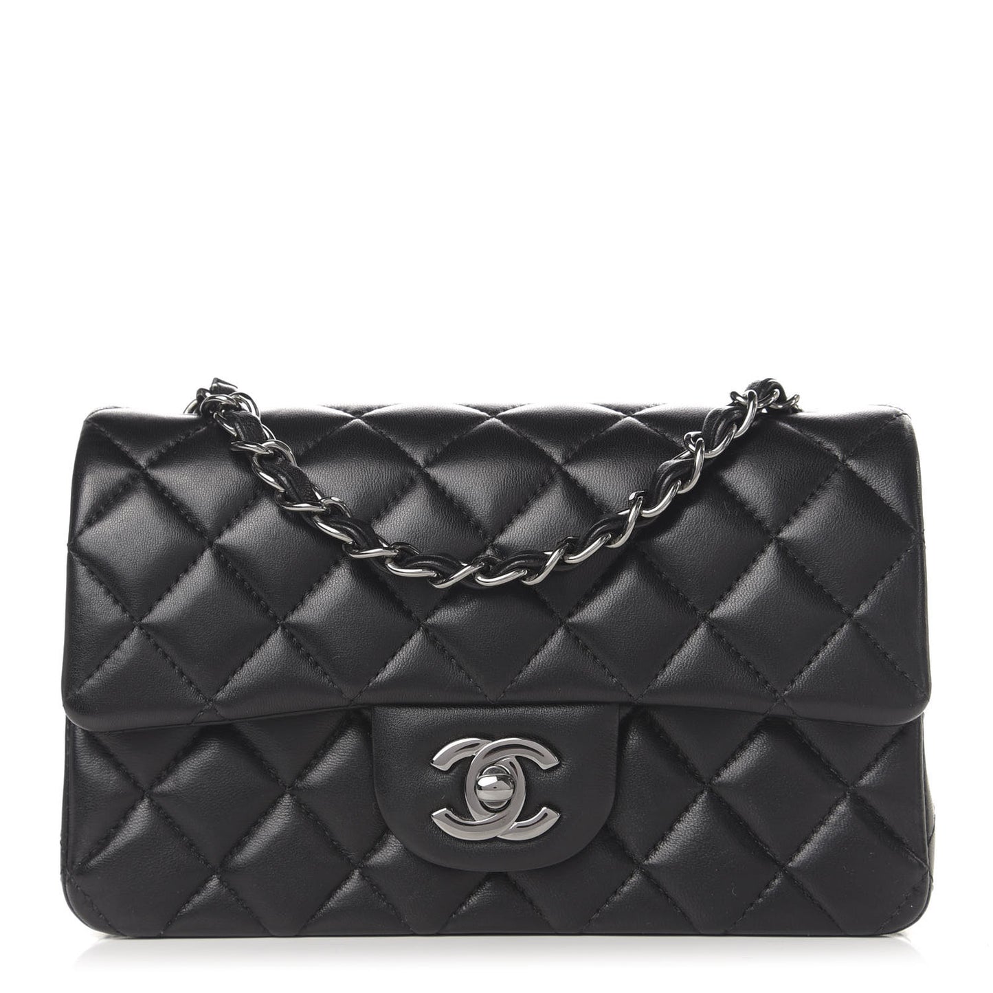 Lambskin Quilted Mini Rectangular Flap Black