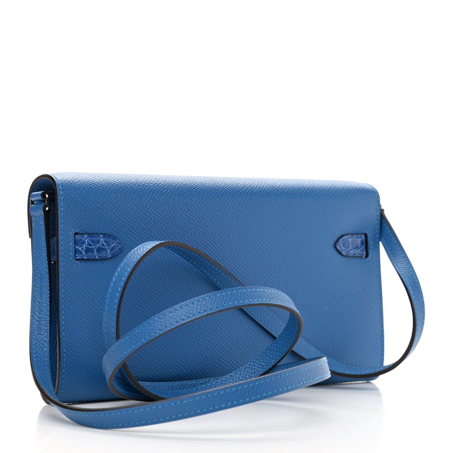 Epsom Shiny Alligator Touch Kelly Wallet To Go Mykonos Bleu Zellige