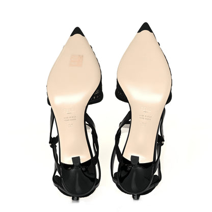 Fendi Mesh Vitello Ajour Embroidered Colibri Lite 55mm Slingback Pumps 39 Black 5 of 8