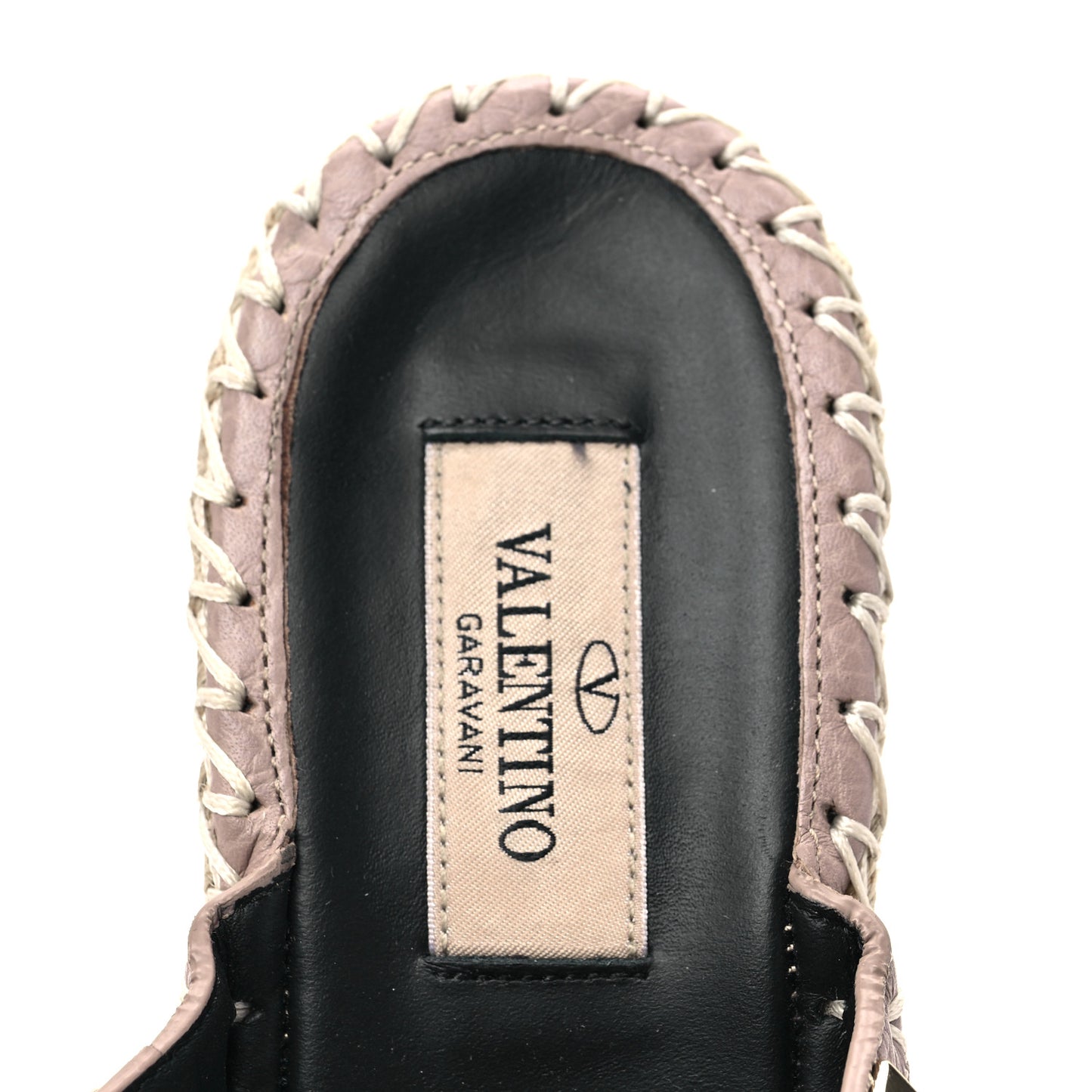 Pebbled Calfskin Rockstud Criss Cross Espadrille 15/105mm Wedge Sandals 37 Poudre