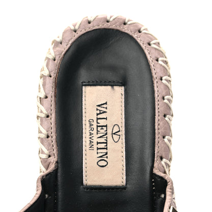 Valentino Garavani Pebbled Calfskin Rockstud Criss Cross Espadrille 15/105mm Wedge Sandals 37 Poudre 7 of 9