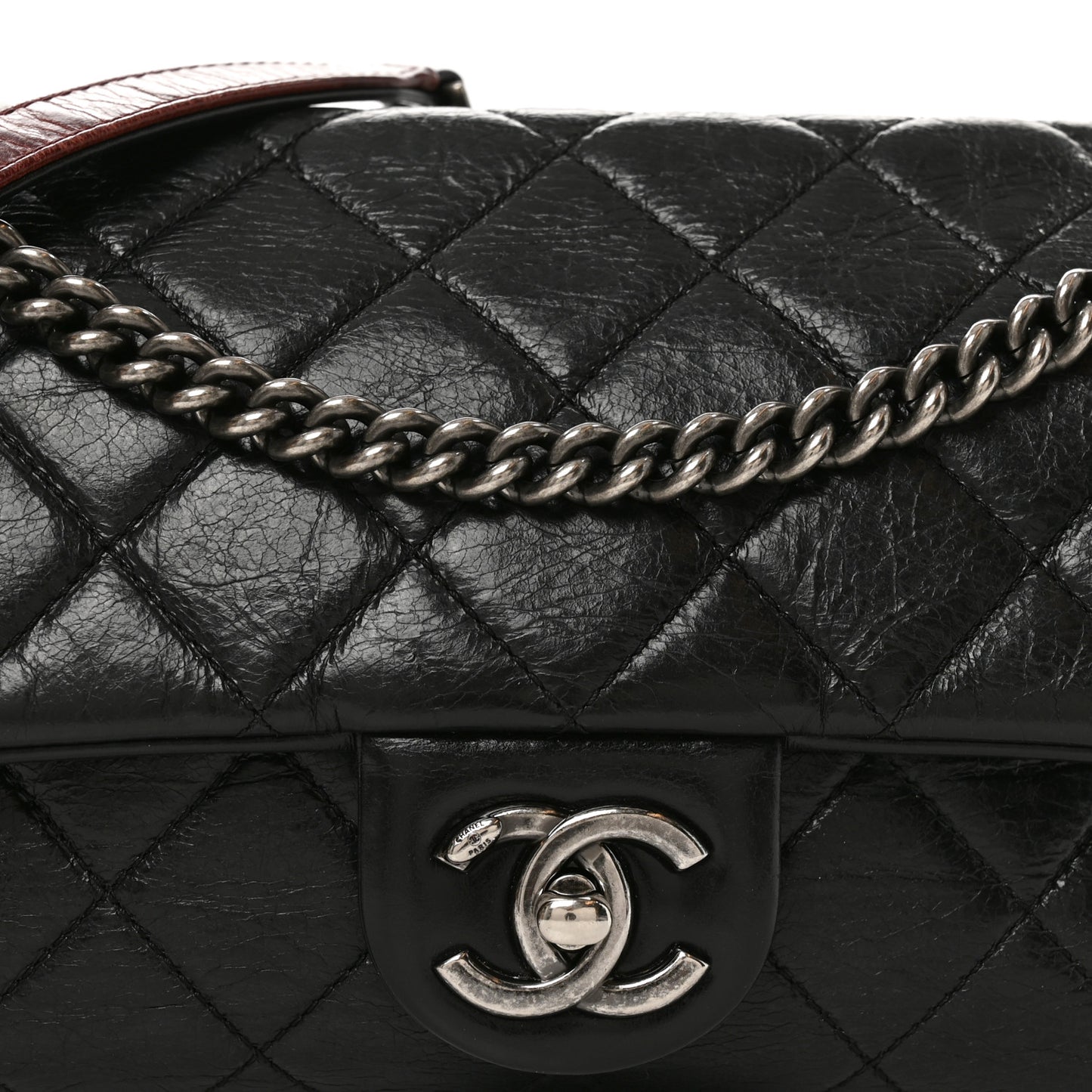 Glazed Calfskin Quilted Medium Duo Color Flap Black
